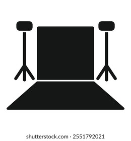 Simple icon representing a photo studio, with its lighting equipment and backdrop, ready for a professional photography session