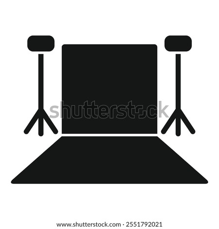 Simple icon representing a photo studio, with its lighting equipment and backdrop, ready for a professional photography session