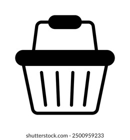 Un icono simple que representa una cesta de la compra con un asa en la parte superior