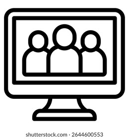 Simple icon representing virtual team meeting, suitable for technology, communication, remote work applications.