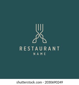 Simple Icon Restaurant logo with simple Fork Line art