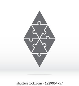 Simple icon rhombus puzzles in gray. Simple icon puzzle of the eight pieces. Flat design. Vector illustration EPS10.