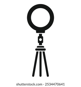 Simple icon of a ring light standing on a tripod, used for photography or streaming