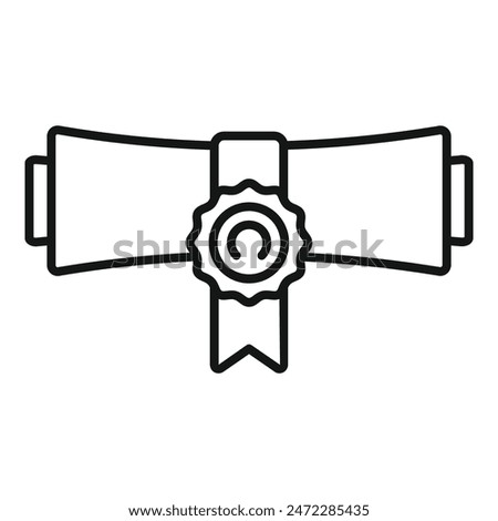 Simple icon of a rolled up diploma with a ribbon and seal, celebrating completing a course