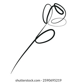 simple icon of rose flower with stems in line art style drawn with original outline, for logos, designs or ornaments