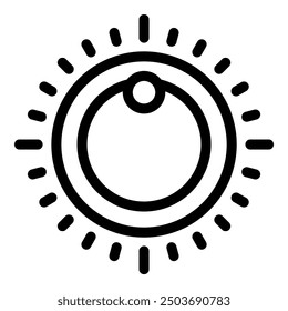 Simple icon of a round control knob radiating power and control, perfect for representing concepts of power, control, and adjustment