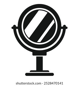 Simple icon of a round makeup mirror standing on a table, reflecting light
