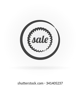 Simple icon of sale text in circle with shadow.