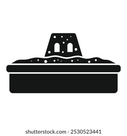 Simple icon of a sandbox with a sandcastle on top, perfect for representing summer fun and childhood memories