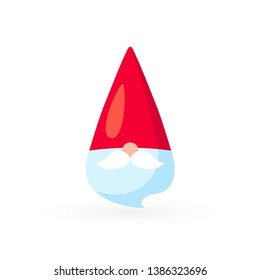 Simple icon of Santa Claus, elf or dwarf in flat style. Vector illustration isolated on white background