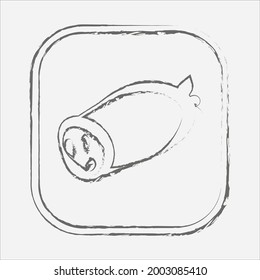 Icono simple con una salchicha en un marco sobre un fondo blanco. Imagen abstracta del concepto gastronómico. Ilustración vectorial de material.