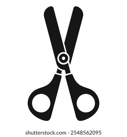 Simple icon of scissors with blades open, isolated on white