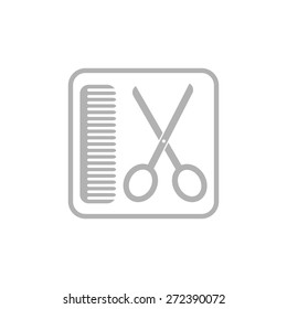 A simple icon of scissors with comb- sign barbershop.