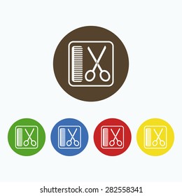 Simple icon of scissors with comb- sign barbershop.