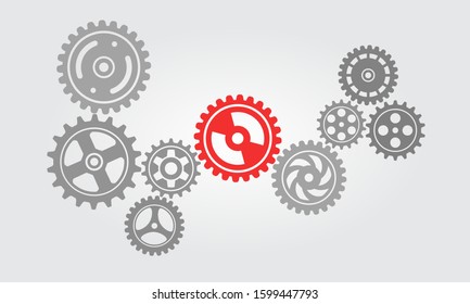 Simple icon from a series of working gear machines. Illustration of gear unit that works in harmony for a work process.