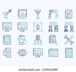 Simple icon set of 40 UX ans UI Vector Line Icons. Contains such Icons as Idea, bug, user, mobile, tap and more web icons set. Collection of vector set. 512x512 Pixel Perfect.