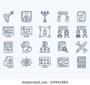 Simple icon set of 40 UX ans UI Vector Line Icons. Contains such Icons as Idea, bug, user, mobile, tap and more web icons set. Collection of vector set. 512x512 Pixel Perfect.