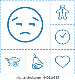 Simple icon. set of 6 simple outline icons such as baby, wheelbarrow, heart, bell, upset emot