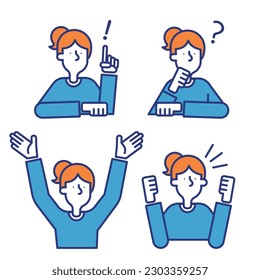 It is a simple icon set (A) of a casual woman.