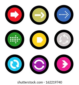 simple icon set of arrows on buttons in different colors in modern style. eps10 vector illustration
