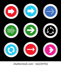 simple icon set of arrows on buttons in different colors in modern style. eps10 vector illustration