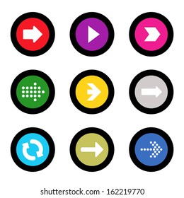 simple icon set of arrows on buttons in different colors in modern style. eps10 vector illustration