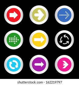 simple icon set of arrows on buttons in different colors in modern style. eps10 vector illustration
