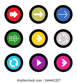 simple icon set of arrows on buttons in different colors in modern style. eps10 vector illustration 