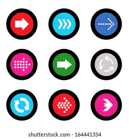 simple icon set of arrows on buttons in different colors in modern style. eps10 vector illustration 