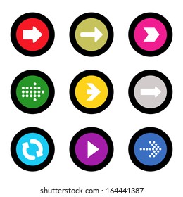 simple icon set of arrows on buttons in different colors in modern style. eps10 vector illustration 