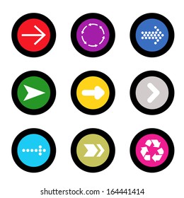 simple icon set of arrows on buttons in different colors in modern style. eps10 vector illustration 