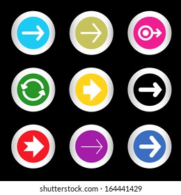 simple icon set of arrows on buttons in different colors in modern style. eps10 vector illustration 