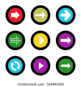 simple icon set of arrows on buttons in different colors in modern style. eps10 vector illustration 