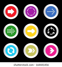 simple icon set of arrows on buttons in different colors in modern style. eps10 vector illustration 