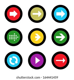 simple icon set of arrows on buttons in different colors in modern style. eps10 vector illustration 