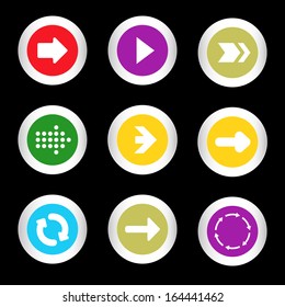 simple icon set of arrows on buttons in different colors in modern style. eps10 vector illustration 