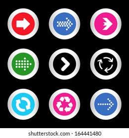 simple icon set of arrows on buttons in different colors in modern style. eps10 vector illustration 