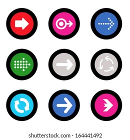 simple icon set of arrows on buttons in different colors in modern style. eps10 vector illustration 