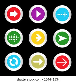 simple icon set of arrows on buttons in different colors in modern style. eps10 vector illustration 