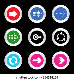 simple icon set of arrows on buttons in different colors in modern style. eps10 vector illustration 