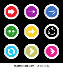 simple icon set of arrows on buttons in different colors in modern style. eps10 vector illustration 