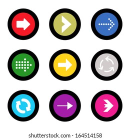 simple icon set of arrows on buttons in different colors in modern style. eps10 vector illustration 