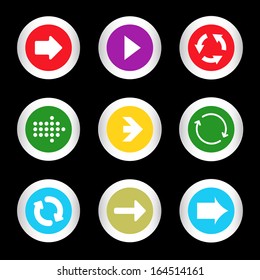 simple icon set of arrows on buttons in different colors in modern style. eps10 vector illustration 