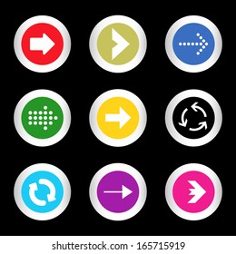 simple icon set of arrows on buttons in different colors in modern style. eps10 vector illustration 