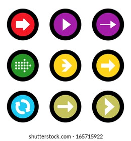 simple icon set of arrows on buttons in different colors in modern style. eps10 vector illustration 