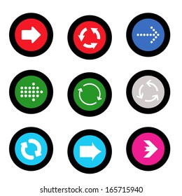 simple icon set of arrows on buttons in different colors in modern style. eps10 vector illustration 