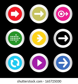 simple icon set of arrows on buttons in different colors in modern style. eps10 vector illustration