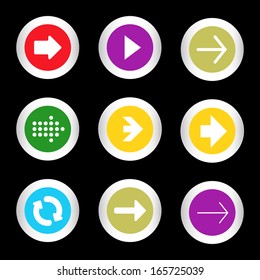 simple icon set of arrows on buttons in different colors in modern style. eps10 vector illustration