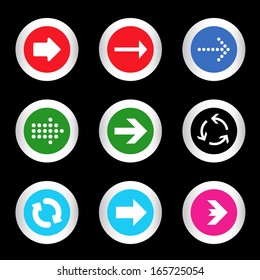 simple icon set of arrows on buttons in different colors in modern style. eps10 vector illustration