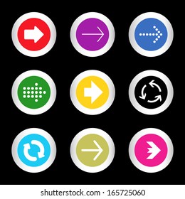 simple icon set of arrows on buttons in different colors in modern style. eps10 vector illustration